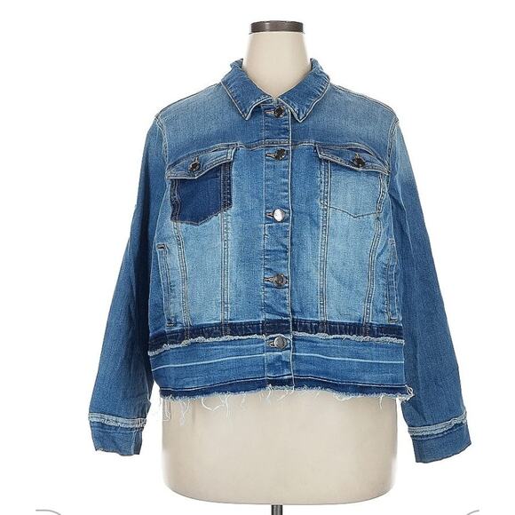 Lane Bryant Distressed Frayed Edge Cotton Stretch Denim Jacket Womens Plus Sz 22 - Picture 1 of 11